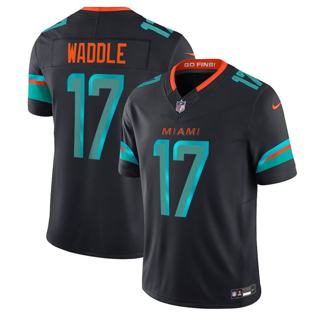 Youth Black Miami Dolphins #17 Jaylen Waddle 2025 F.U.S.E. “Rivalries” Vapor Limited Stitched Football Jersey